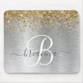 Imitats Gold Silber Bürstenmetall Glitzer Monogram Mousepad (Vorne)