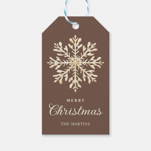 Imitats Gold Snowflake Braun Custom Holiday Geschenkanhänger (Vorderseite)