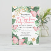 Imitats Gold Star & Pink Butterfly Girl Babydusche Einladung (Stehend Vorderseite)