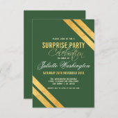 Imitats Gold Strip Dunkelgrüne Überraschung Geburt Einladung (Vorne/Hinten)