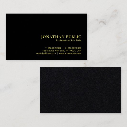 Imitats Gold Text Elegant Luxus Premium Black Visitenkarte (Vorne/Hinten)