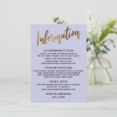 Imitats Gold Typografy Lavender Wedding Informatio Begleitkarte (Stehend Vorderseite)