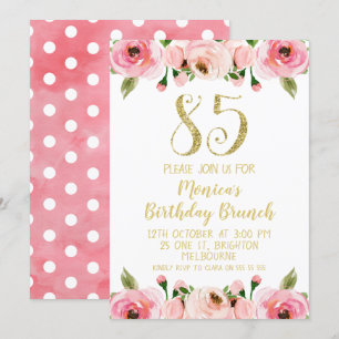 Imitats Gold und Rose 85. Geburtstagsparty Einladu Einladung