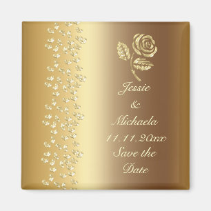 Imitats Gold Wedding Rose und Herz Save the Date Magnet