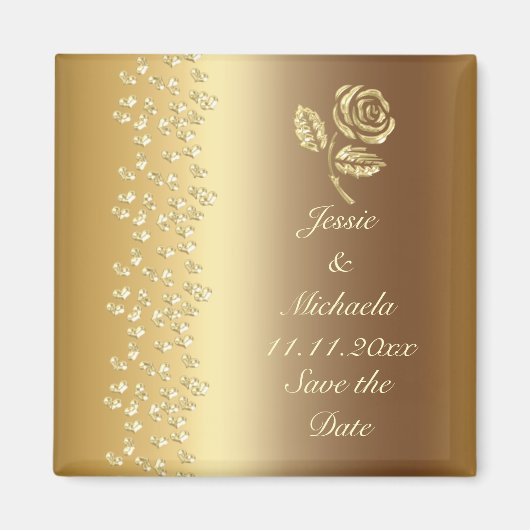 Imitats Gold Wedding Rose und Herz Save the Date Magnet (Vorne)