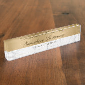 Imitats Gold White Gray Marmor Elegantes Skript Namensplakette (Seite)