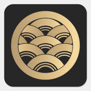 Imitats Golden Waves Oriental Japanisch Kamon Quadratischer Aufkleber