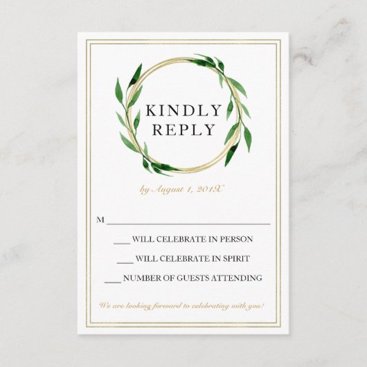 Imitats Golden Wreath Wedding RSVP Card (Vorderseite)