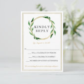 Imitats Golden Wreath Wedding RSVP Card (Stehend Vorderseite)