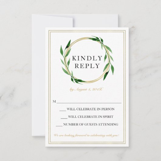 Imitats Golden Wreath Wedding RSVP Card Karte (Vorderseite)