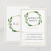 Imitats Golden Wreath Wedding RSVP Card Karte (Vorne/Hinten)