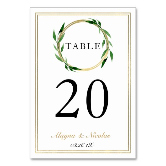 Imitats Golden Wreath Wedding Tischnummer Card (Vorderseite)