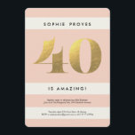 Imitats Goldene Foil 40. Geburtstagsfeier Einladun Einladung<br><div class="desc">Eine hübsche und weibliche Party Einladung zum 40. Geburtstag mit Imitaten,  Goldzahlen und schwarzen Streifen. Passen Sie die Rückseite mit einem Foto des Geburtstagsmädchens an. Viel Platz auf der Vorderseite für Ihre Party-Details.</div>