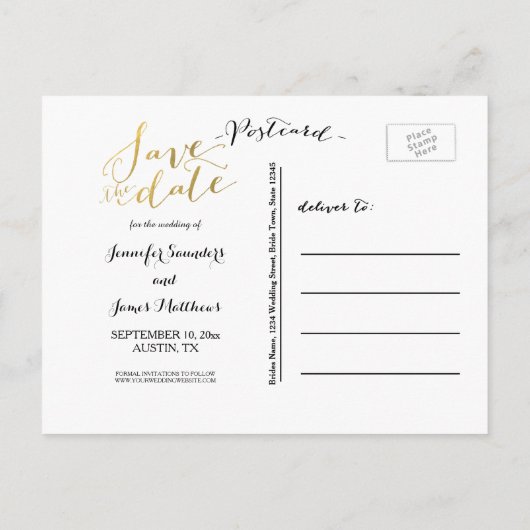 Imitats Goldfolie Save the Date Postkarte (Rückseite)