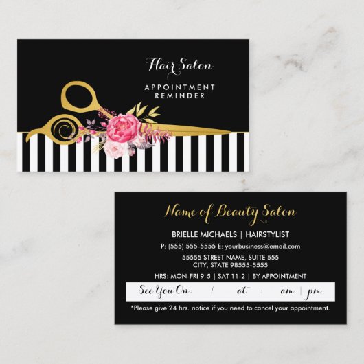 Imitats Goldschere Rosa Blumensalon Ernennung Terminkarte (Vorne/Hinten)
