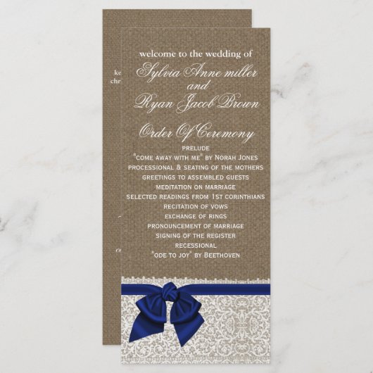 IMITATS Hochzeitsprogramm für Burlap und Marinesol Programm (Vorne/Hinten)