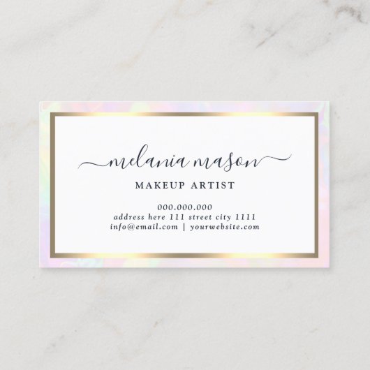 Imitats Holographic & Gold Elegante Schönheit Girl Visitenkarte (Rückseite)