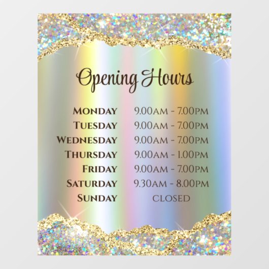 Imitats Iridescent Gold Foil Glitzer Öffnungszeite Fensteraufkleber (Blatt)