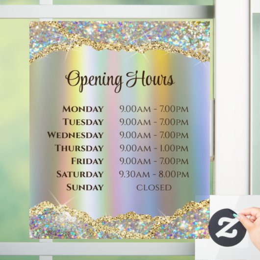 Imitats Iridescent Gold Foil Glitzer Öffnungszeite Fensteraufkleber (Zuhause)