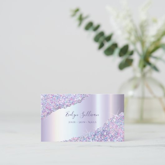 Imitats Iridescent Lavendel Glitzer Business Card Visitenkarte (Stehend Vorderseite)