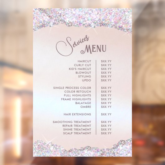 Imitats Iridescent Pink Glitzer Foil Services Menü Fensteraufkleber (Blatt 2)