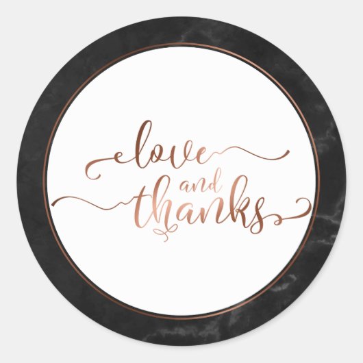 Imitats Kopper Liebe und dank Script mit schwarzem Runder Aufkleber (Vorderseite)