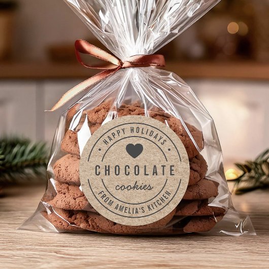 Imitats Kraft Homemade Goods Kitchen Happy Holiday Runder Aufkleber