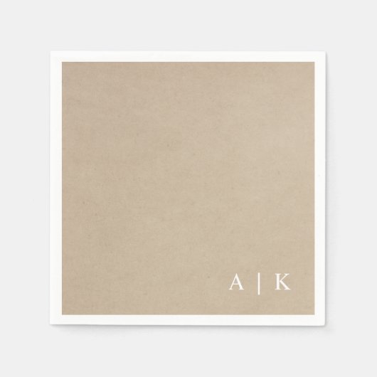 Imitats Kraft Monogram Einfache rustikale Hochzeit Serviette (Vorderseite)