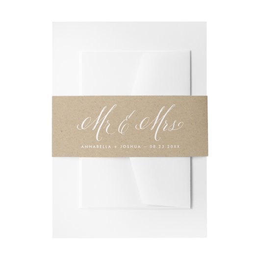 Imitats Kraft Paper Mr. & Mrs. Elegant Script Wedd Einladungsbanderole (Vorderseite Beispiel)