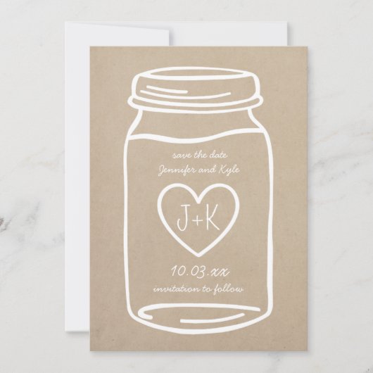 Imitats Kraft Papier rustikale Mason Glas Save the Date (Vorderseite)
