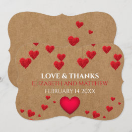 Imitats Kraft Red Hearts Valentines Liebe und Dank Einladung