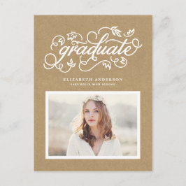 Imitats Kraft Rustikaler Kalligrafie Foto Abschlus Ankündigungspostkarte