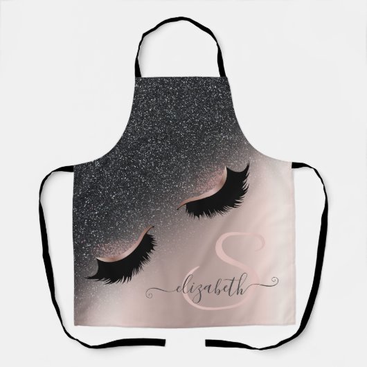 Imitats Lashes Schwarzer Glitzer Ombre Rose Gold Schürze (Vorderseite)