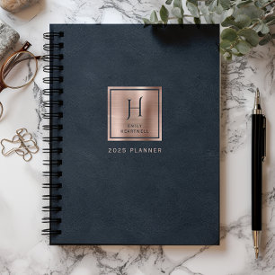 Imitats Leather Navy Blue Rose Gold Monogram 2025 Planer