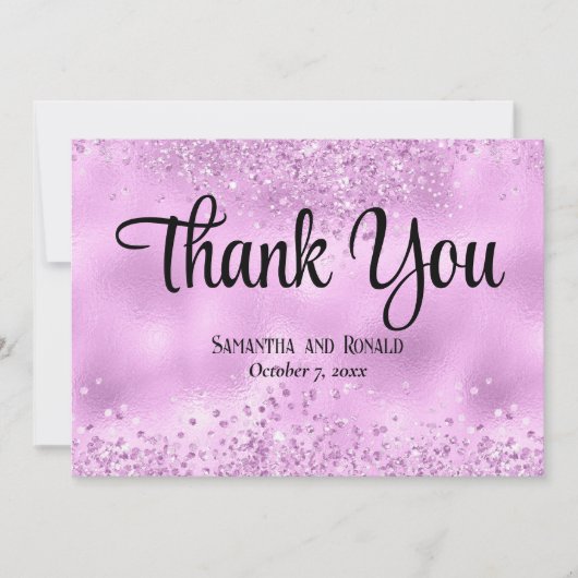 Imitats Lilac Glitzer and Foil Wedding Dankeschön  Dankeskarte (Vorderseite)