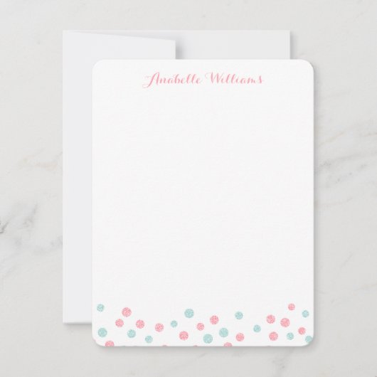 Imitats Minze und rosa Glitzer Confetti Notecards Mitteilungskarte (Vorderseite)