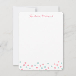 Imitats Minze und rosa Glitzer Confetti Notecards Mitteilungskarte