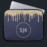 Imitats Navy Blue Gold Drilling Glitzer Monogram Laptopschutzhülle<br><div class="desc">Gold und Navy Blue Imitats Dripping Glitzer und Sparkle Elegant Mit Monogramm Initials Case. Dieser Fall kann so angepasst werden,  dass er Ihren Anfangs- und Vornamen enthält.</div>