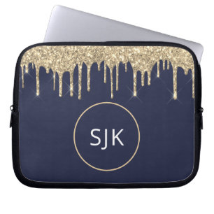 Imitats Navy Blue Gold Drilling Glitzer Monogram Laptopschutzhülle