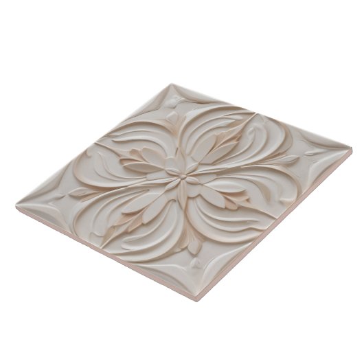 Imitats Relief Pastel Beige & Weiß Dekorative Blum Fliese (Seite)