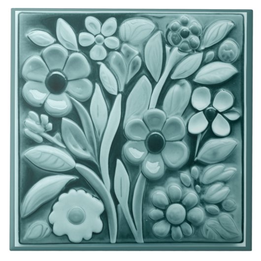 Imitats Relief Türkis Aquamarine Blume Fliese (Vorderseite)