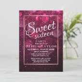 Imitats Rosa Glitzer Elegant Sweet 16 Einladung (Stehend Vorderseite)