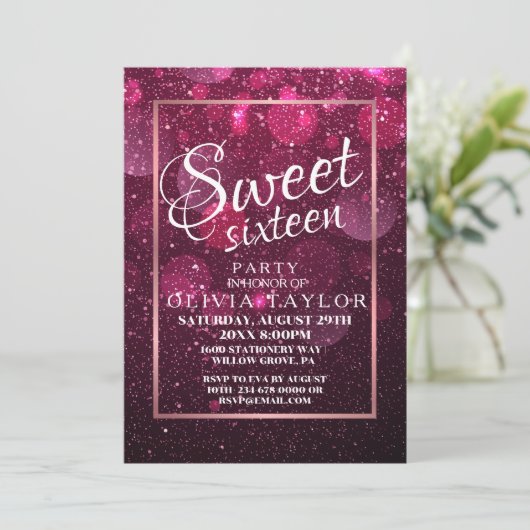Imitats Rosa Glitzer Elegant Sweet 16 Einladung (Stehend Vorderseite)