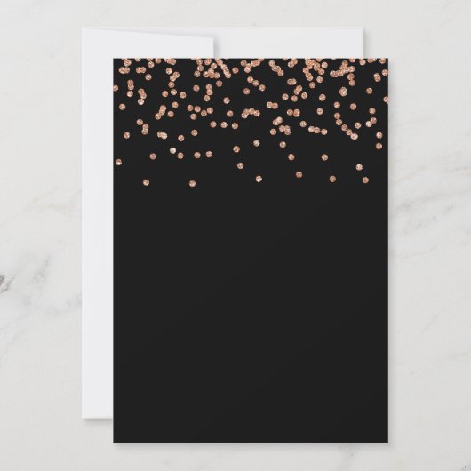 Imitats Rose Gold Confetti zu Black Engagement Par Einladung (Rückseite)