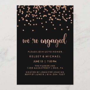 Imitats Rose Gold Confetti zu Black Engagement Par Einladung