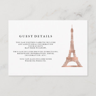 Imitats Rose Gold Eiffelturm Hochzeitsgäste Detail Begleitkarte