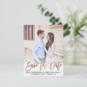 Imitats Rose Gold Foil Script Foto Save the Date (Stehend Vorderseite)