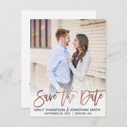 Imitats Rose Gold Foil Script Foto Save the Date (Vorne/Hinten)
