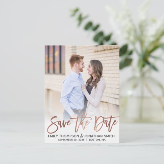 Imitats Rose Gold Fossil Save the Date Postkarte (Stehend Vorderseite)