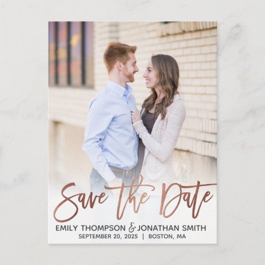 Imitats Rose Gold Fossil Save the Date Postkarte (Vorderseite)